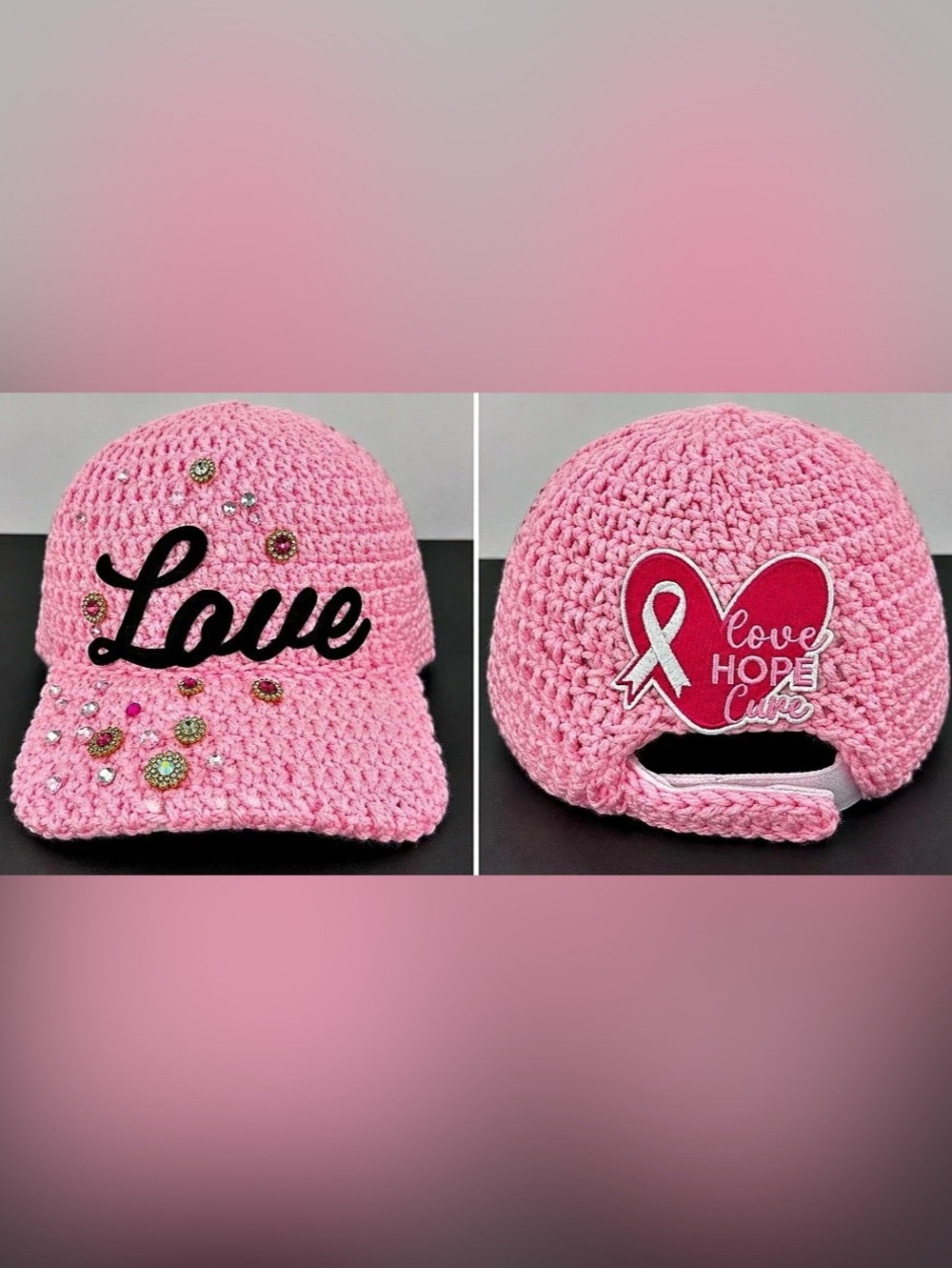 Handmade Pink & Black Crochet Hat
